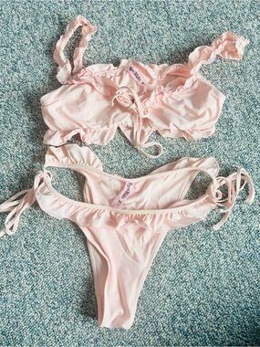 Sugar Thrillz Pale Pink Ruffle Bikini Set Medium